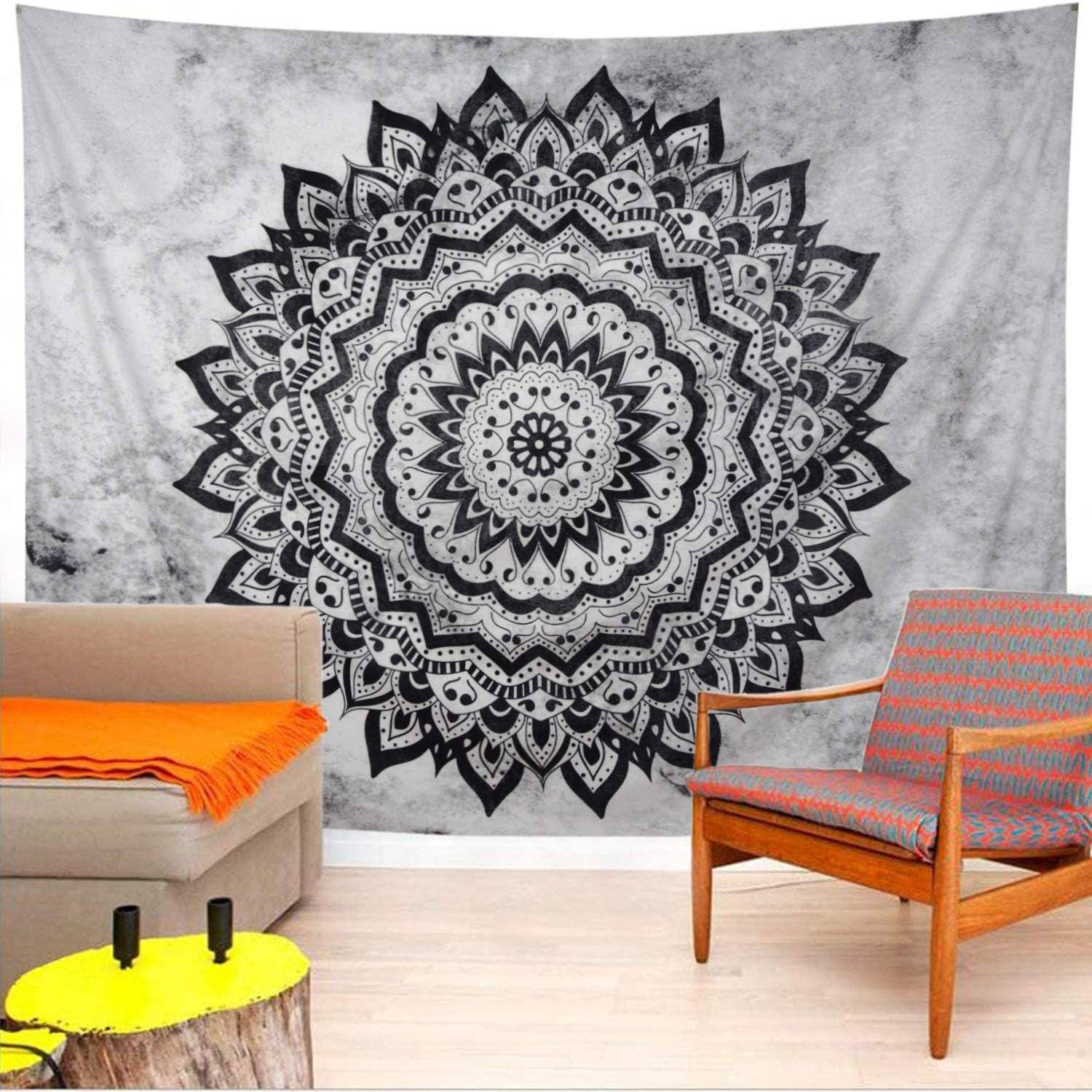 Leofanger Mandala Tapestry Black and White Mandala Tapestry Psychedelic Bohemian Tapestry Hippie Mandala Tapestry Wall Hanging for Bedroom Living Room（L 78.8×59.1 Inches）