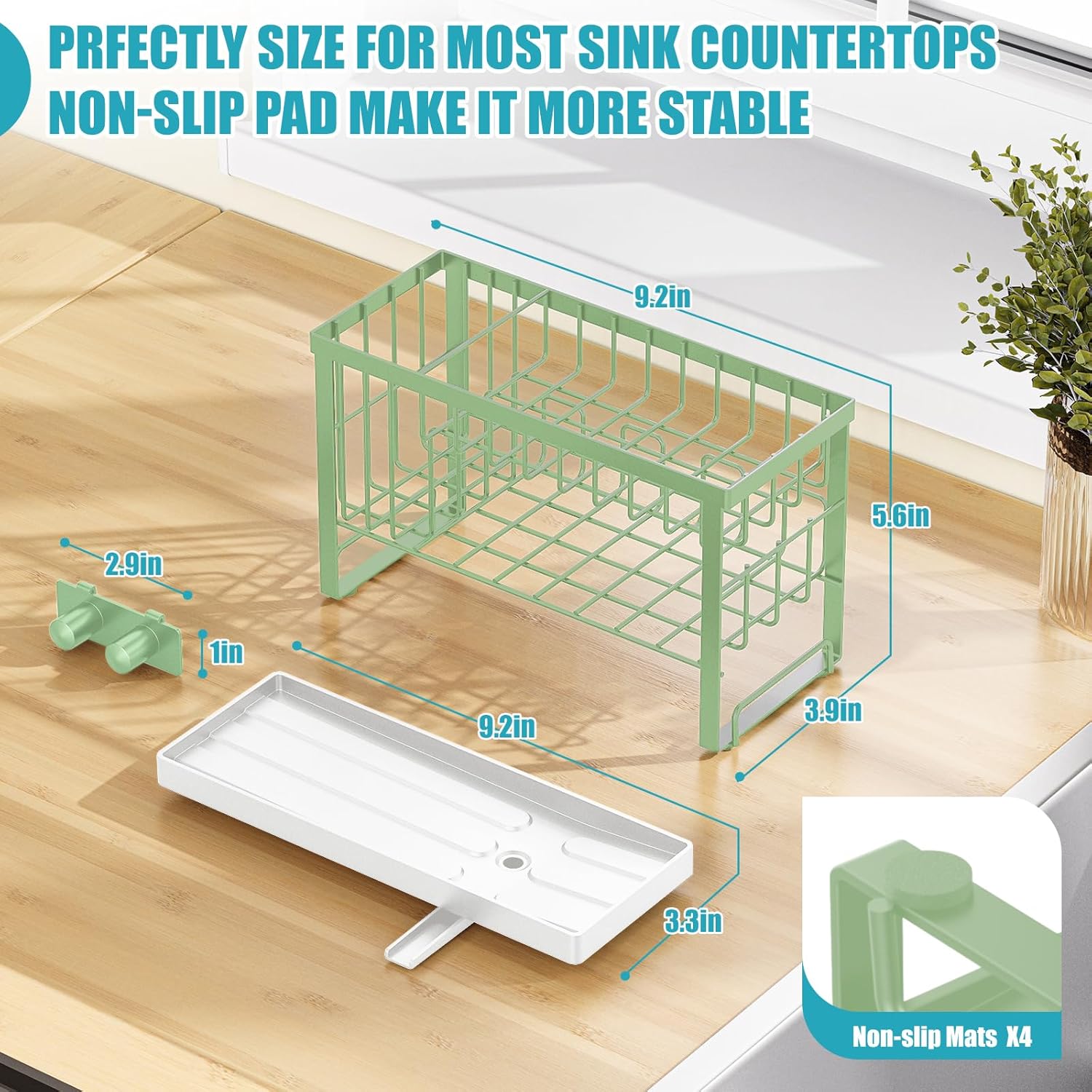 Sponge Holder for Kitchen Sink with Flexible Sink Caddy Smiley Face,2 Tier Kitchen Sink Organizer Countertop and Storage Essentials,Soap Dispenser Organize,Home Decor Accessories-Green 2 Tier Green