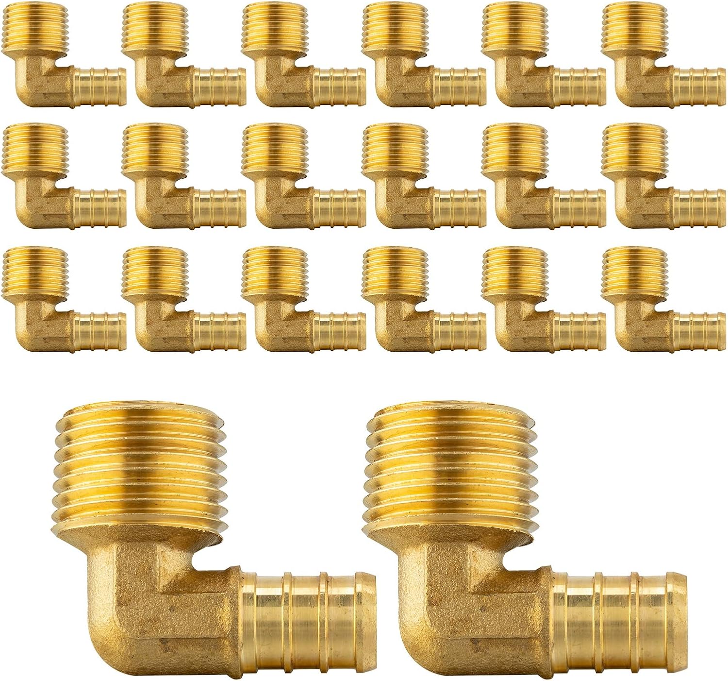 (Pack of 20) EFIELD Pex 1/2"x1/2" Male Threaded NPT Elbow Brass Crimp Fittings, ASTM F1807,(PEX1807096-20PCS)
