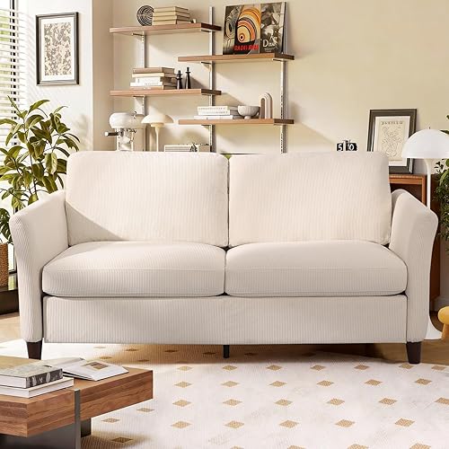 Miniatura 13 de Sofá biplaza de pana, sofás modernos y cómodos con bolsillo lateral, sofá de nube para sala de estar, dormitorio y espacios pequeños, color beige