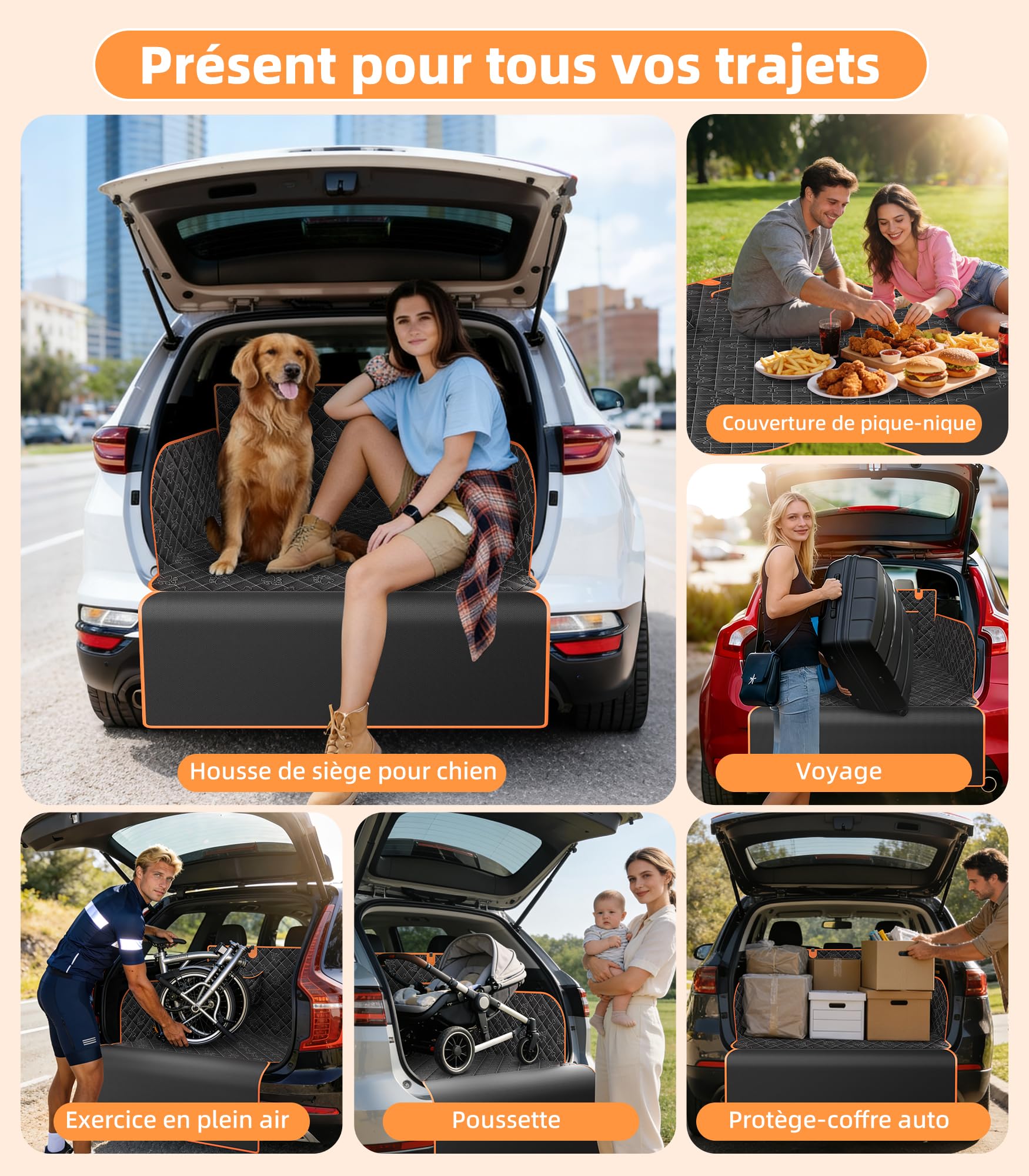 Protection Coffre Voiture Chien Imperméable Housse Coffre Voiture Chien avec Protection Latérale Pare-Chocs Bache Longue Tapis Coffre pour Universelle Voitures SUV Camion 198 * 105 * 36cm