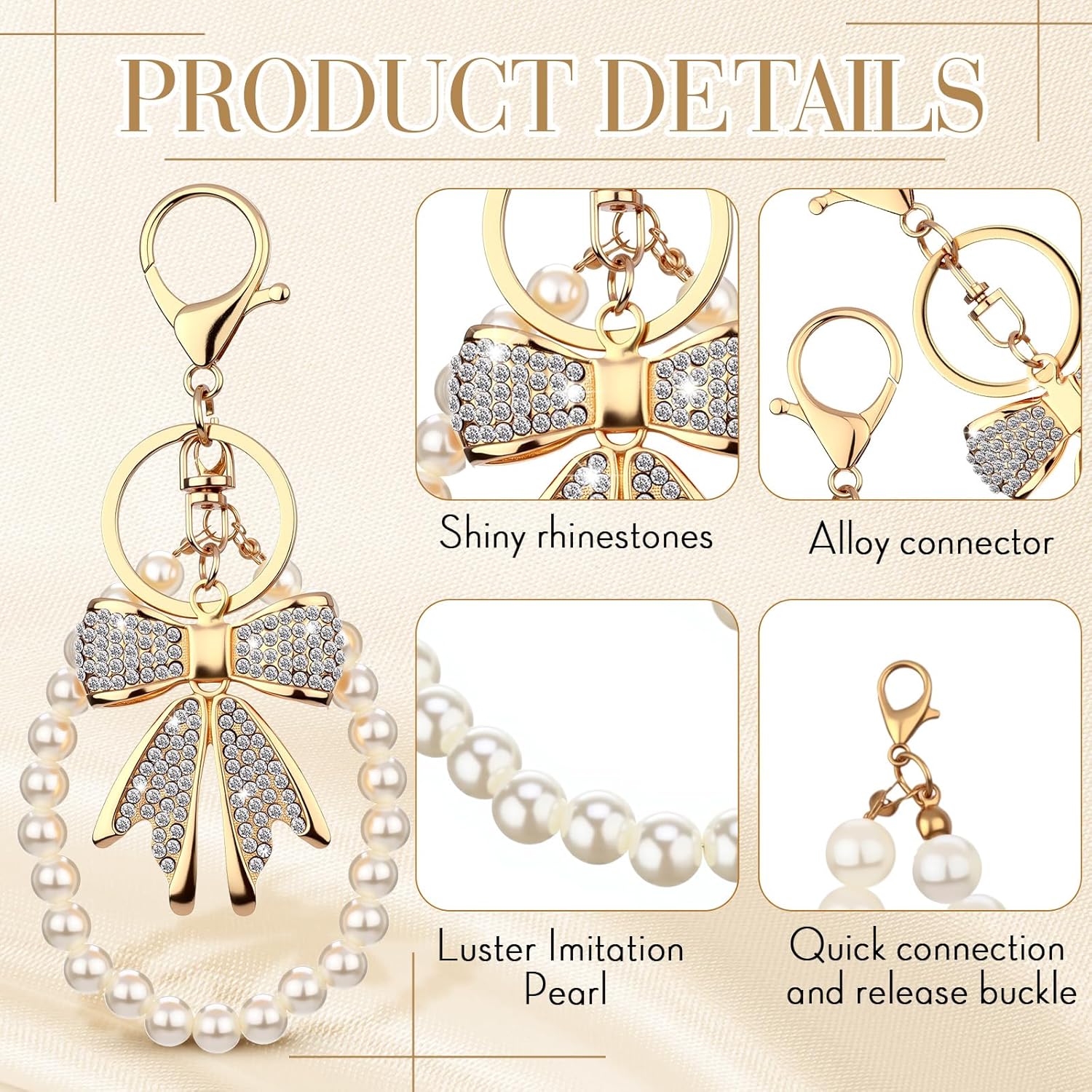Nosiny 12 Sets Bow Keychain and Pearl Keychain Accessories for Women Bow Bag Purse Charm Pendant for Handbag Backpack - Image 3
