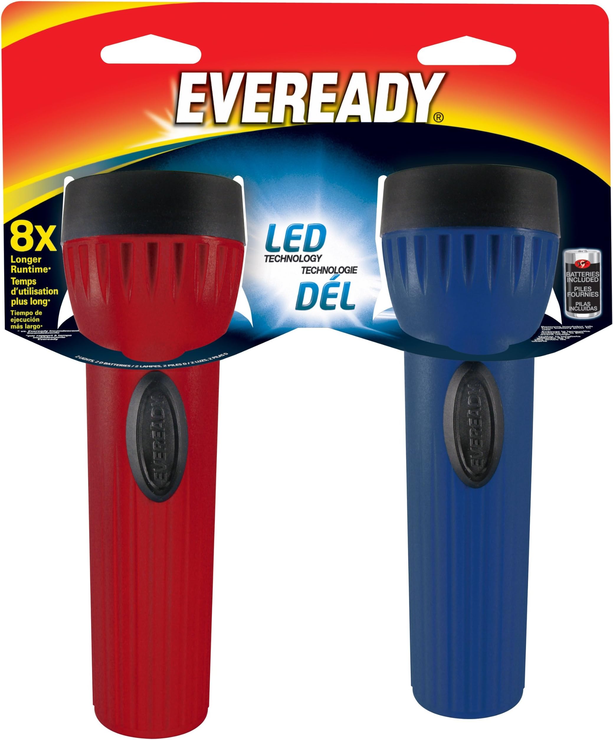 LED Economy 1D Size Flashlight with Battery (2 Pack)