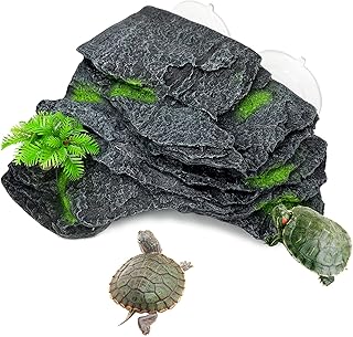 kathson Turtle Basking Platform with Suction Cups Tortoise Climbing Step Ledge Aquarium Ornament Rock Turtle Floating Dock Resting Basking Terrace for Amphibians Reptile   (Gray)