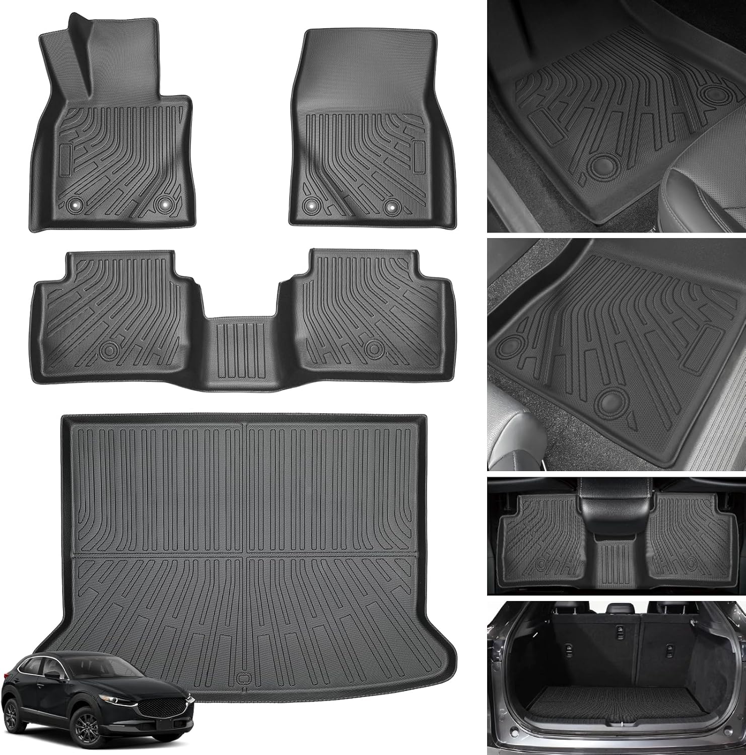 Floor Mats & Cargo Liner for Mazda CX30 2020 2021 2022 2023 2024 2025 2026, Mazda CX-30 Floor Mats Custom Fit TPE All Weather Waterproof, CX30 Front & Rear Row Full Set Mats Accessories