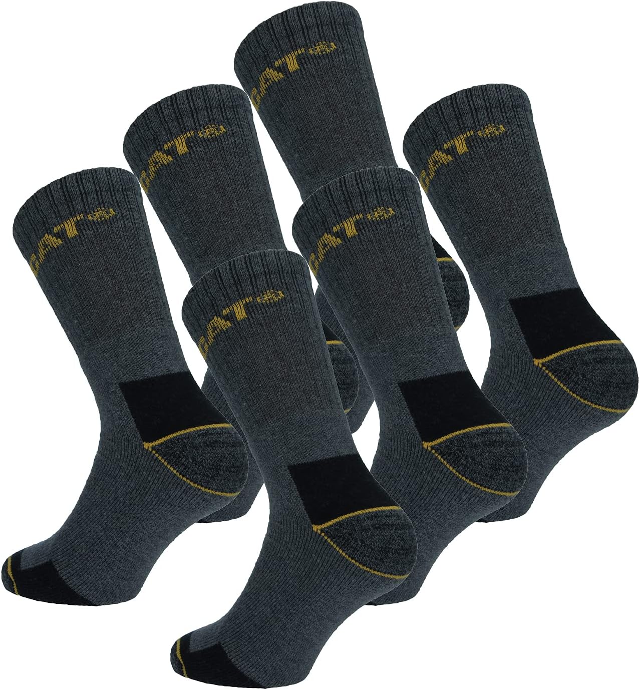 CAT Caterpillar Work Socks Men Heavy Duty - Reinforced Heel Toe - Terry Cotton - Pack of 6 Pairs