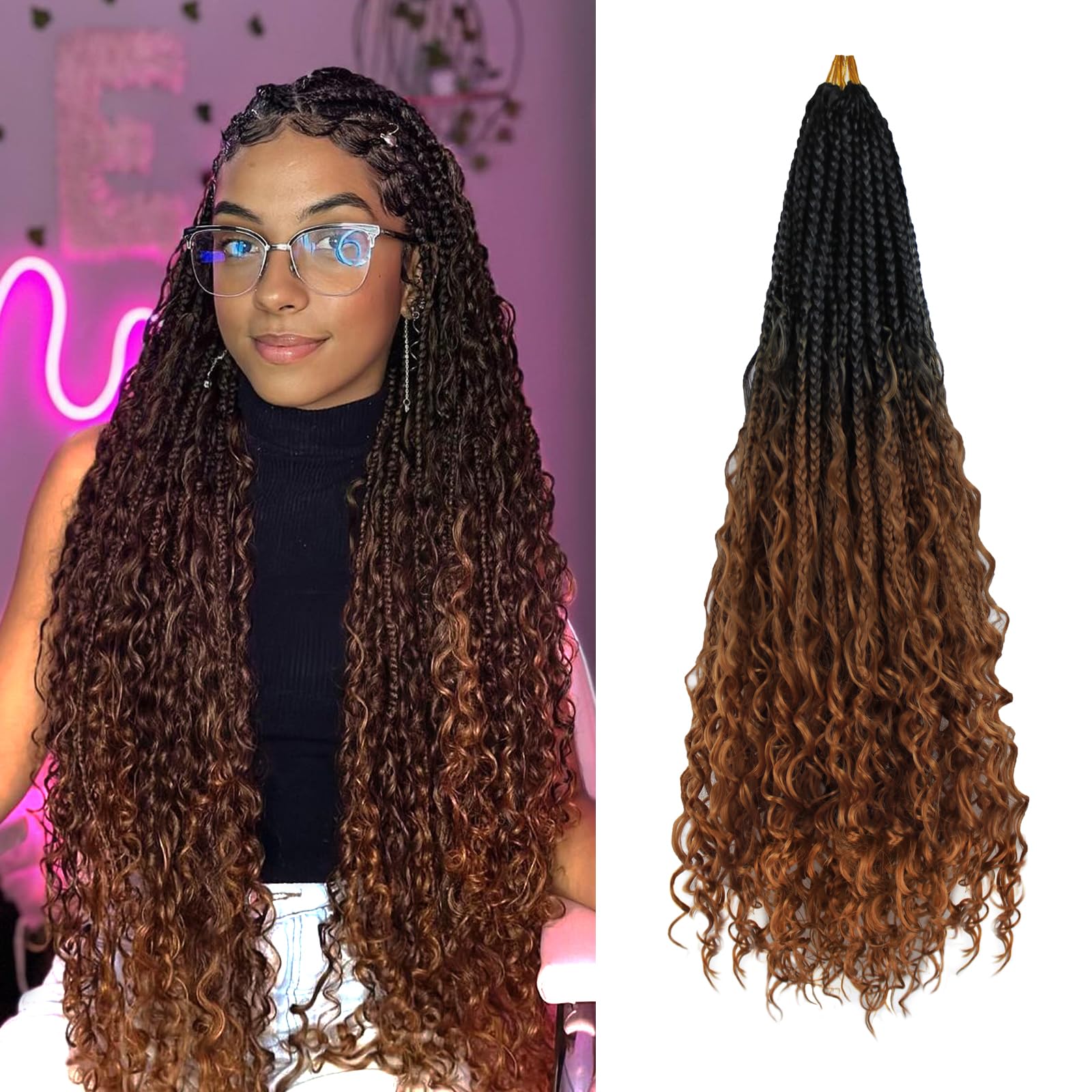 Vustbeauty 9 Packs Boho Box Braids Crochet Hair 24 Inch Goddess Box Braids Crochet Hair With Curly Ends Synthetic Bohemian Braids Hair Extension For