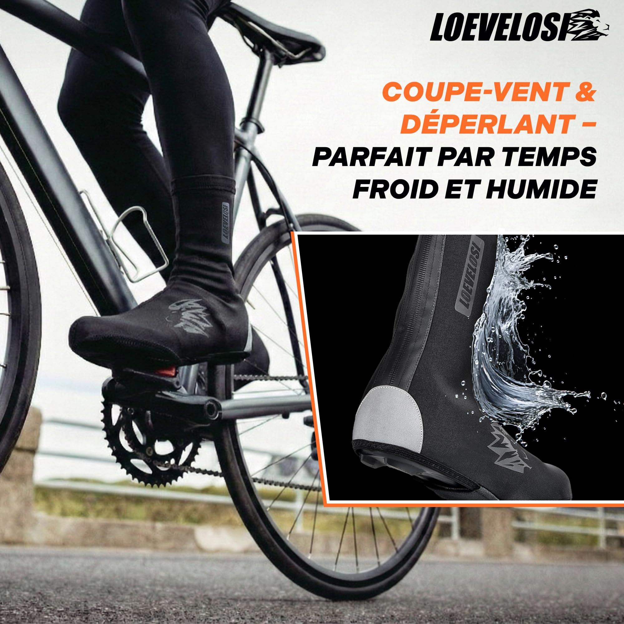 Couvre-chaussures en néoprène pour vélo de course, imperméables, coupe-vent, pour l'hiver - Protection contre la pluie - Réfléchissant
