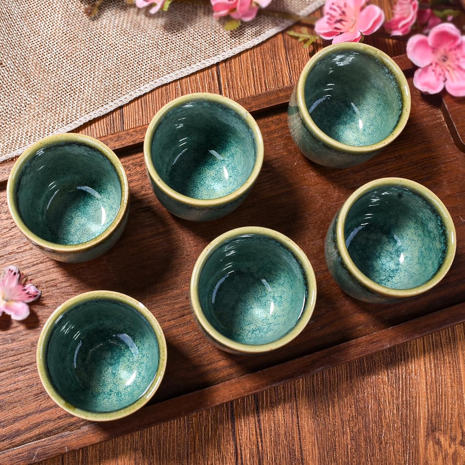 Japanese Ceramic Sake Cup Set of 6, 2.04'' Reactive Kiln Glaze Tea Cups