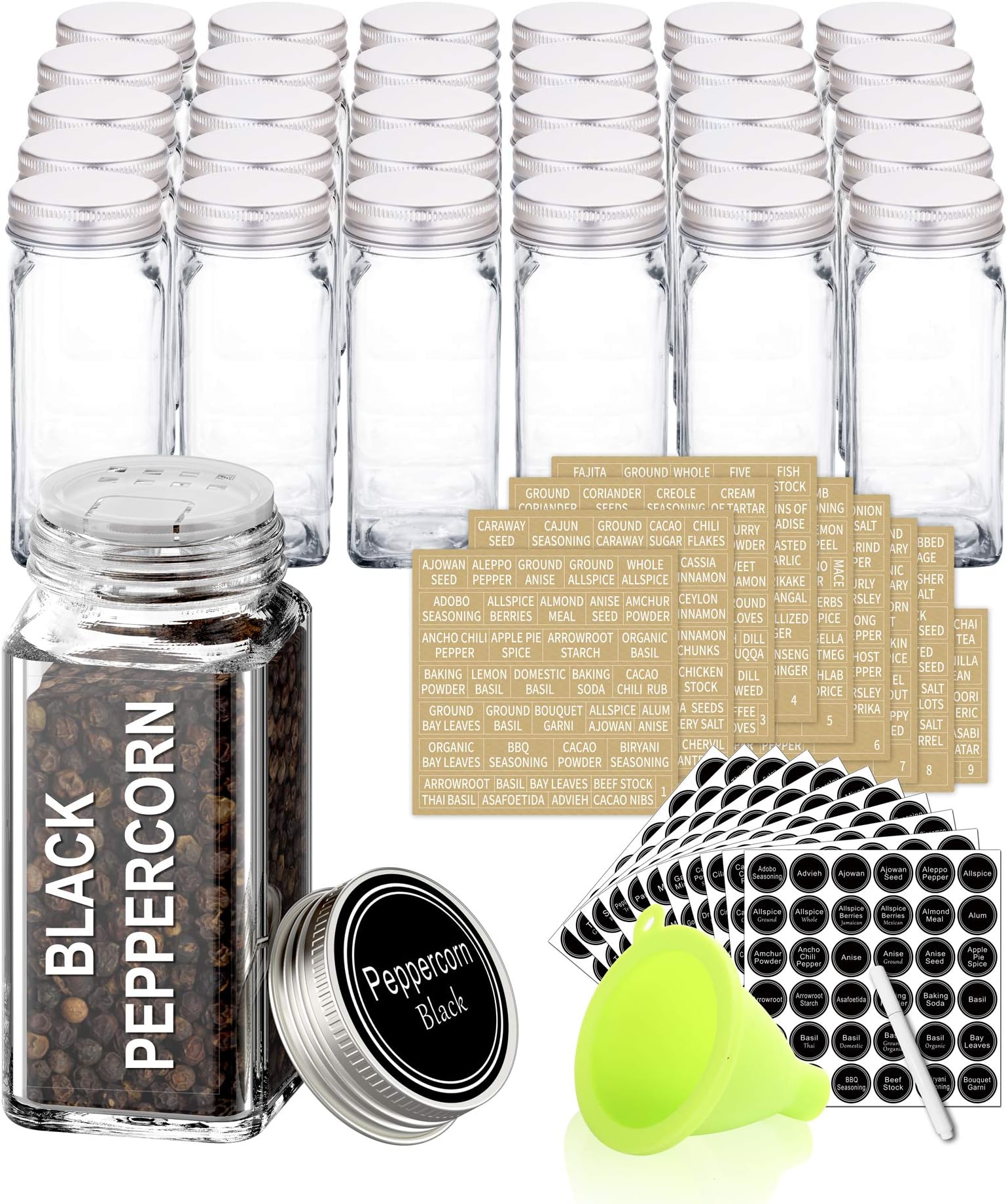 SWOMMOLY 30 Pcs Glass Spice Jars with Lids, 4oz Spice Bottles with Labels