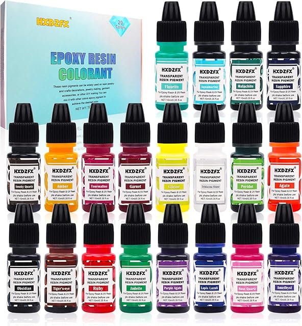 Epoxy Resin Pigment - 20 Color Liquid Clear gem Epoxy Resin Colorant, UV Resin Pigment, Highly Concentrated Epoxy Resin Dye for ewelry DIY Jewelry Making, AB Resin Coloring for Paint, Craft(10ml Each)