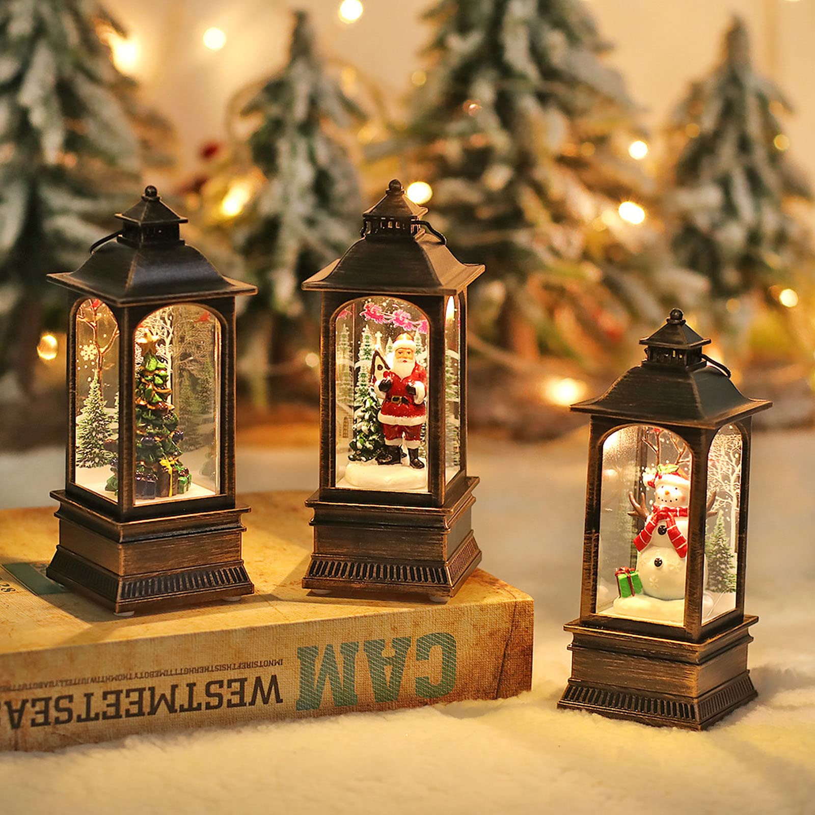 Lanterne De Noël Vintage à Piles Avec Lumières LED, Motif Père