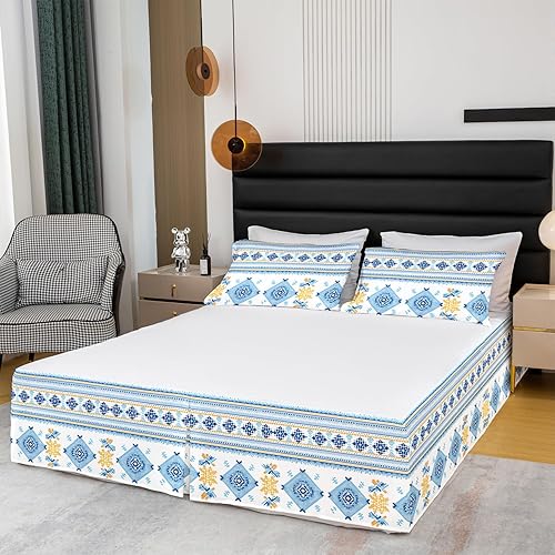 Miniatura 3 de Falda de cama con estampado azteca, tamaño matrimonial, falda de cama geométrica abstracta de 3 piezas para niños, niñas, adultos, decoración de