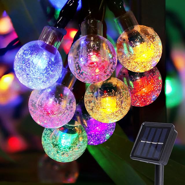 Damtong Solar String Lights Outdoor, 100 LED 12M/40Ft Colorful Crystal Balls LED Fairy Lights, 8 Modes Waterproof Solar Powered Lights, for Outside Decoration, Garden, Terrace, Festival, Party