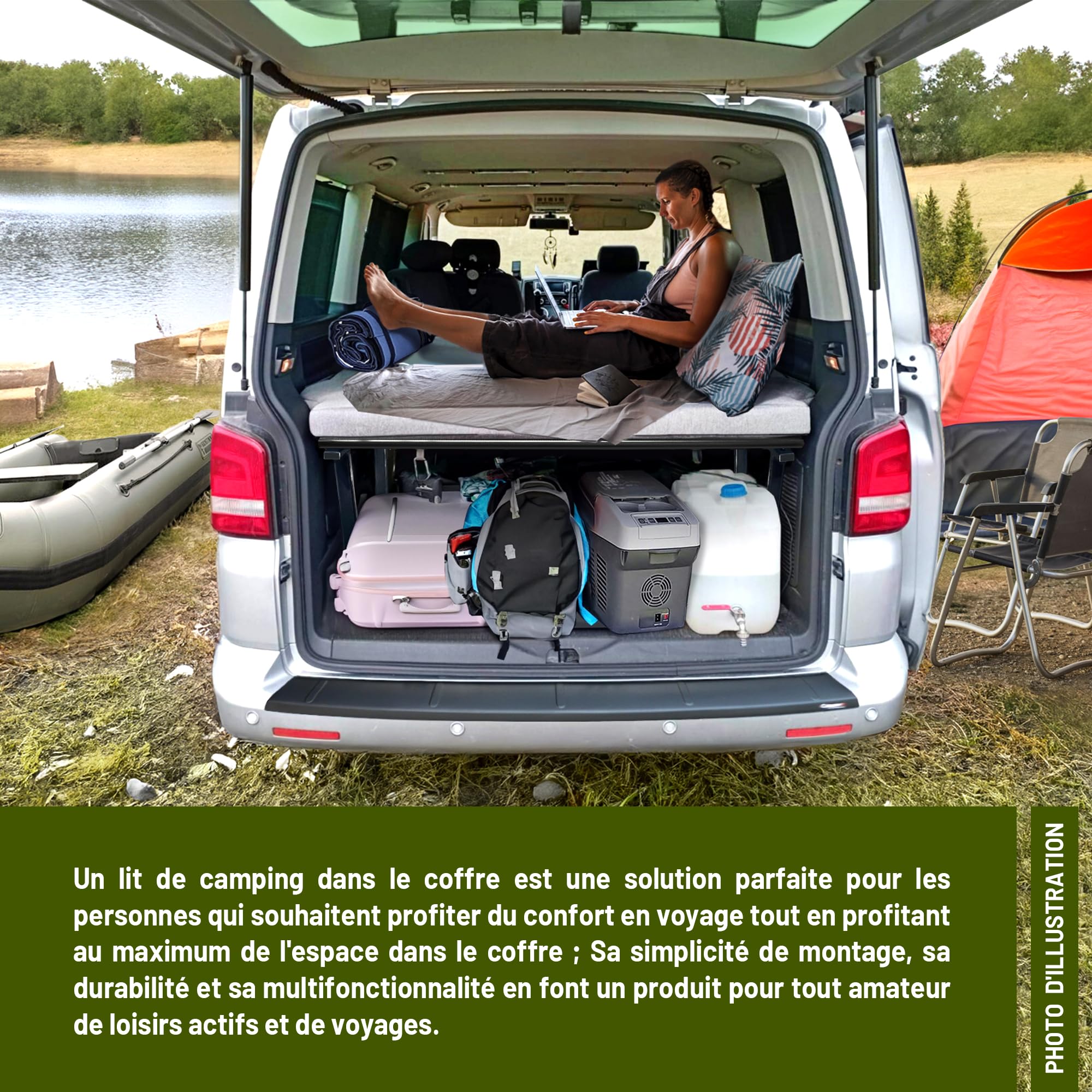 CHROMEMASTER | Compatible avec Ford Tourneo Custom II 2023+ Lit pliable pour voiture, rallonge de lit Multiflex pour campeur, lit de camping, lit pliant, étagère, table | Accessoires pour camping-car