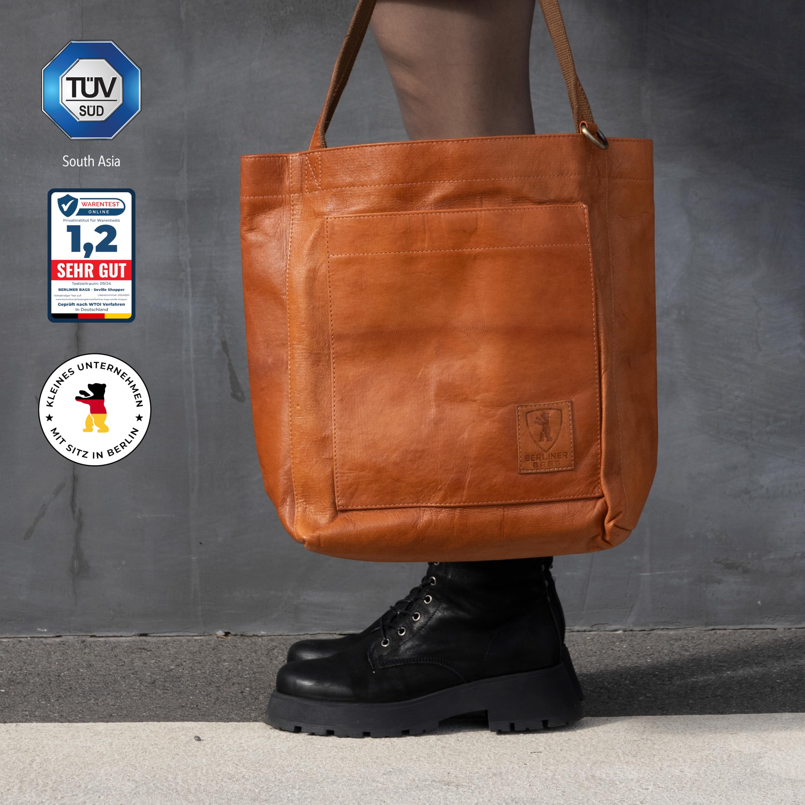Berliner Bags Vintage Shopper Seville Tasche, Henkeltasche aus Leder, Handtasche für Damen