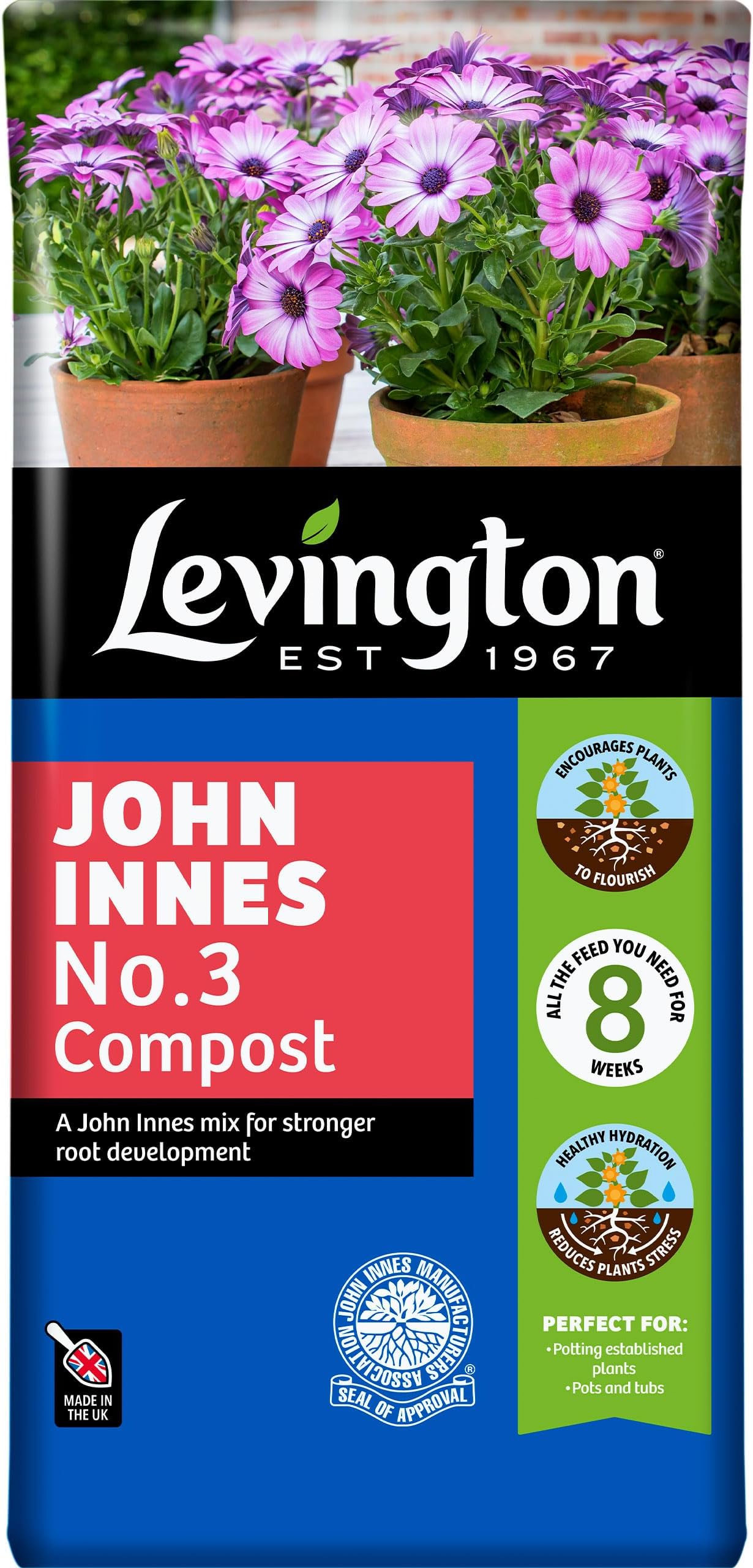 Levington 121130 PEAT FREE John Innes No.3, 25 Litres - Perfect for final potting of plants into Pots or Outdoor Containers, Brown