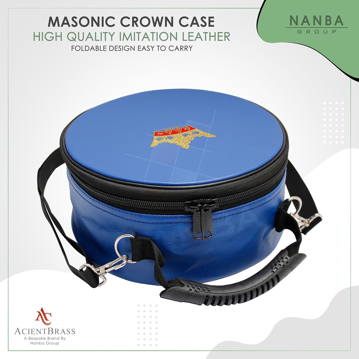 Premium Masonic Cap Case – Imitation Leather Hat Box with Adjustable Shoulder Strap & Foldable Design - Machine Embroidery (Knight Of The York Of Honor)