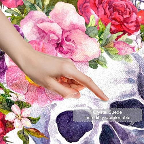 Miniatura 4 de Alfombra de baño con patrón de flores coloridas y calavera con parte trasera antideslizante hojas absorbentes de agua alfombra de baño pequeña de