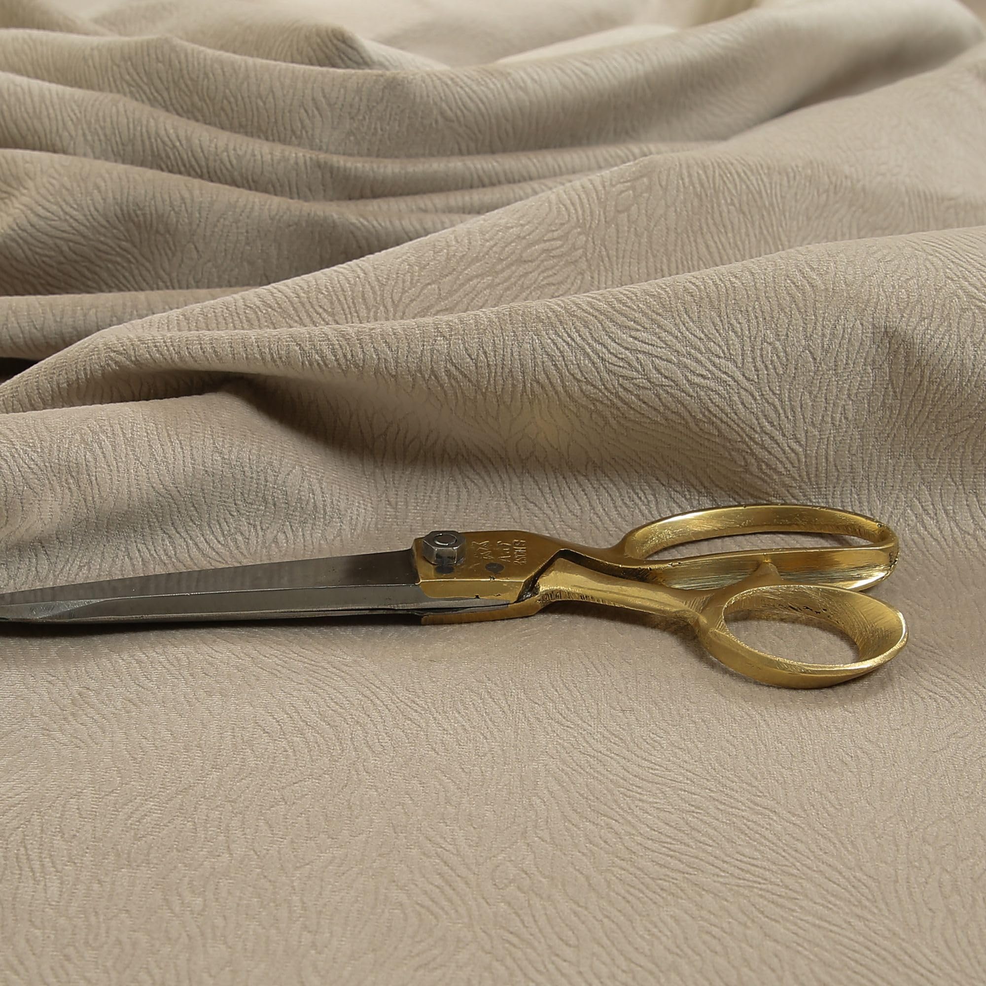 Redbrick Mill Fabrics Flame Retardant Soft Designer Embossed Textured Pattern Beige Velvet Fabric for Upholstery Curtains Sofas Interior Furnishing Fabric (Per Metre)
