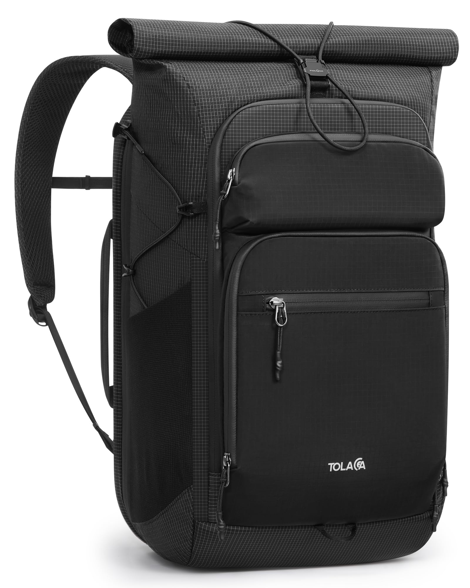 Tolaccea Rolltop Rucksack 32L Reiserucksack Handgepäck Rucksack für 16 zoll | Erweiterbar 32-40L | Leichtes Ripstop-Nylon | 180°-Laptopfach bis 16" mit EVA-Schutz | YKK-Reißverschluss | Magnetverschluss