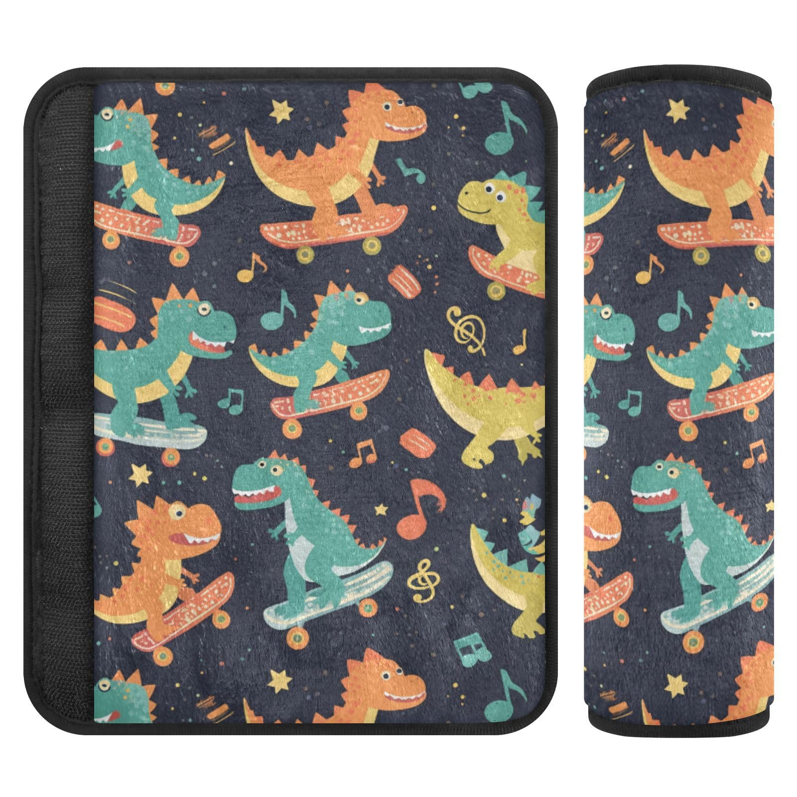 Seat Belt Covers 2 Pack Dinosaurs Skateboards Car Seat Strap Covers Super Soft Musical Notes Stars Car Seat Neck Cover for Boys Girls Adults Babies S