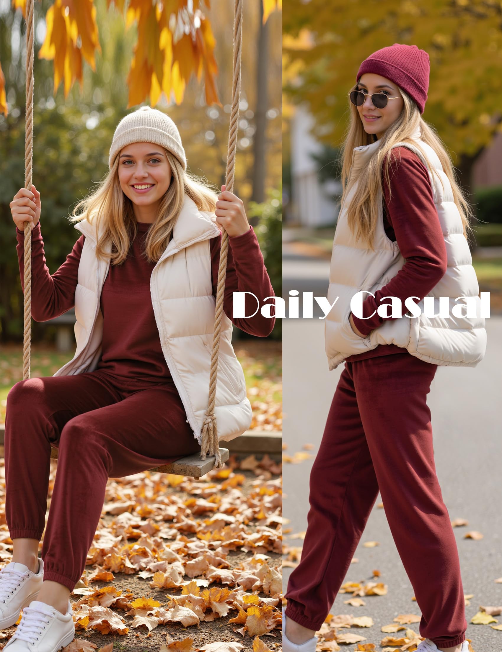 Wayleb Pigiama Donna Invernale Due Pezzi,Velluto Loungewear Tuta Casa Calda Autunno Inverno Manica Lunga Girocollo Maglia Top con Tasche e Pantaloni S-3XL