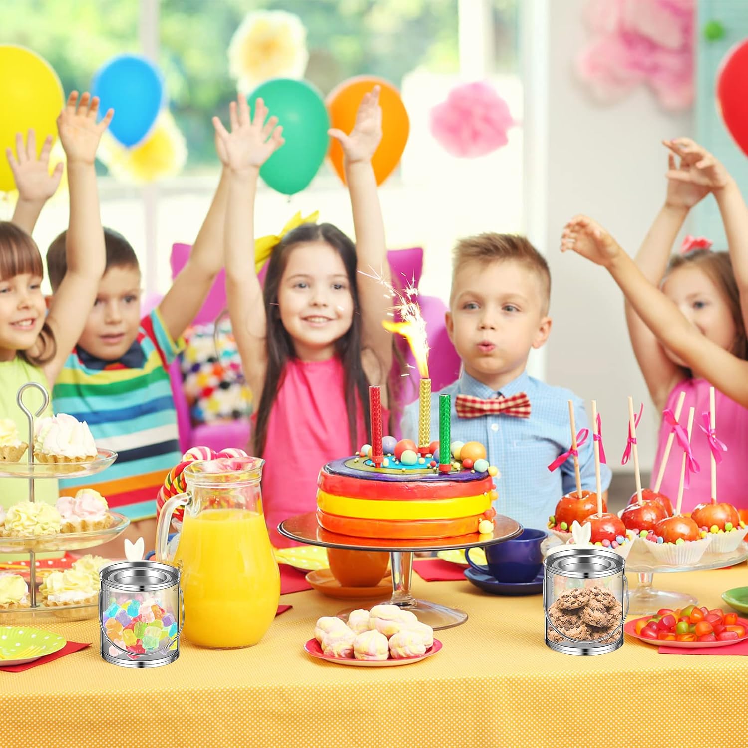 24PCS Clear Paint Cans 3 x 3 Inch Mini Empty Bucket With Metal Lids for Party Favors, Candy, Decor and DIY