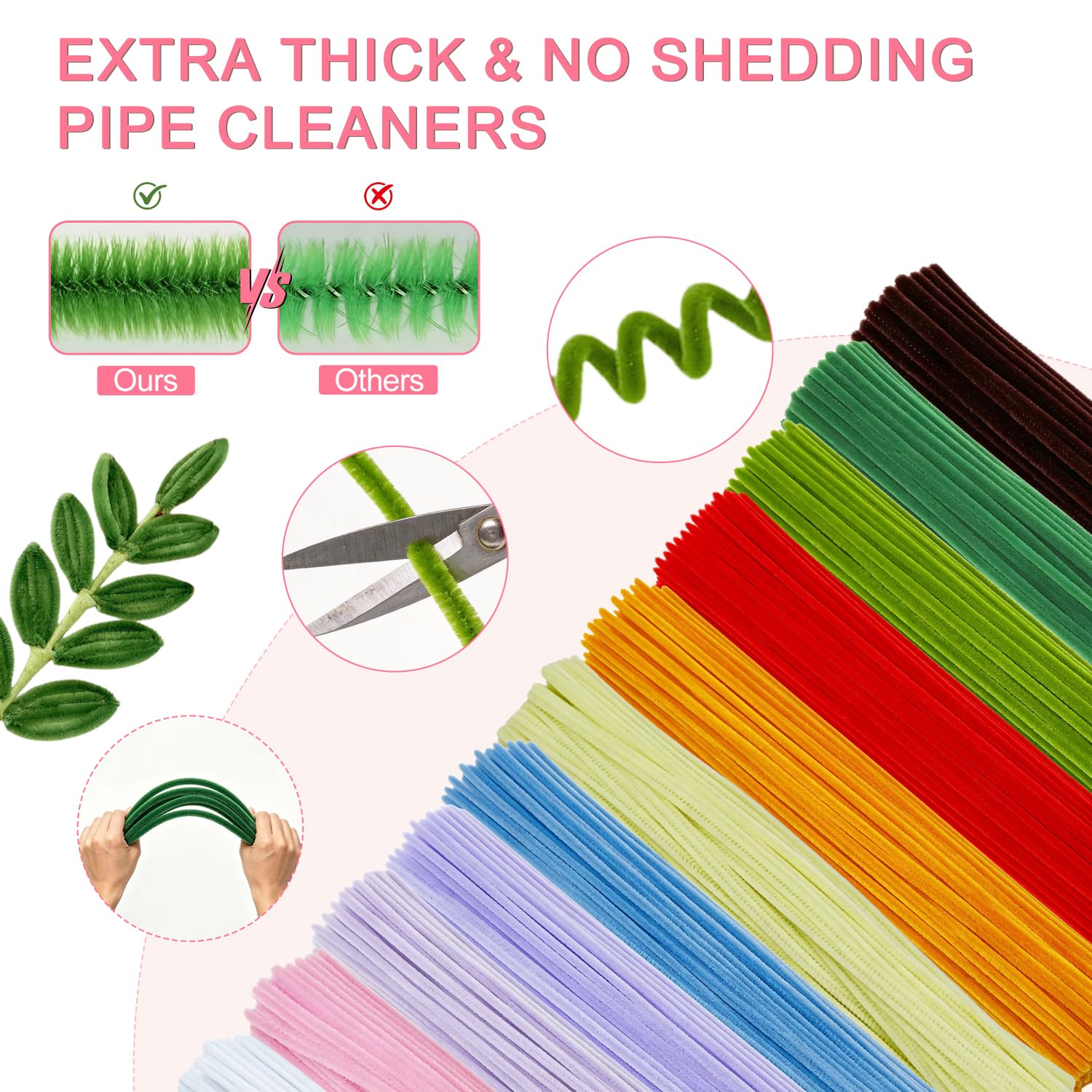 550 PCS Pipe Cleaner Flower Kit - 11 Colors Pastel Pipe Cleaners Craft, DIY Art Making Supplies for Adults Kids, Chenille Stems with Instruction