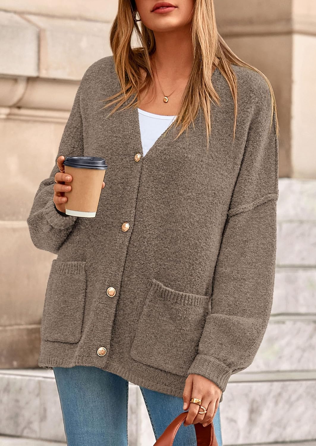 PRETTYGARDEN Fall Chunky Cardigan Sweaters for Women 2026 Button Long Lantern Sleeve Knit Oversized Coats with Pockets - Image 2