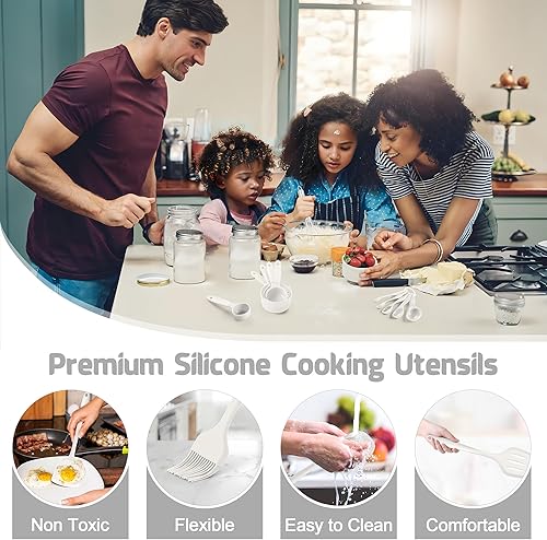 Miniatura 5 de E-far Juego de utensilios de cocina de silicona, 25 piezas de utensilios de cocina con soporte, espátula, espátula, espátula, cucharón, utensilios