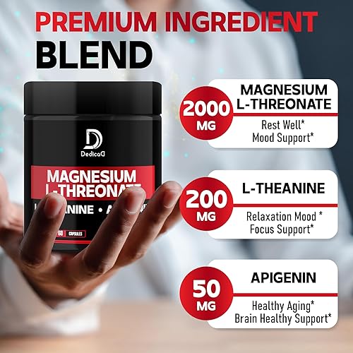 Miniatura 3 de 60 cápsulas - L-treonato de magnesio de 2250 mg con L-teanina y apigenina - Suplemento complejo triple de magnesio