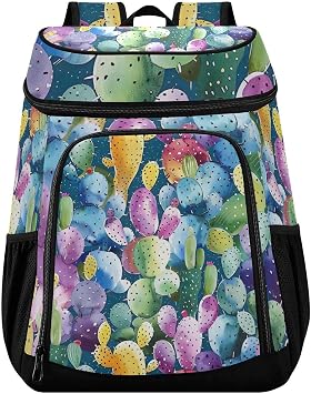Colorful Watercolor Cactus Cooler Backpack 36 Cans Insulated Backpack Cooler Leak Proof Cooler Bag Lightweight Backpack for Lunch Camping Picnic Beach