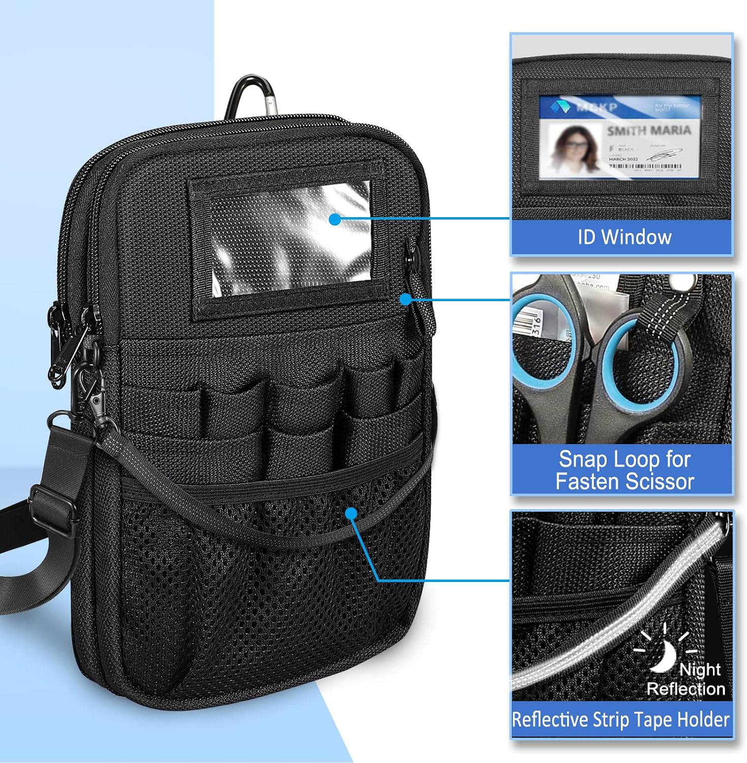Nurse Fanny Pack with Tape Holder, SITHON Multi Compartment Medical Gear Pocket Belt Bag Nursing Organizer Pouch | Utility Waist Pack for Stethoscopes, Bandage Medical Supplies (*Black 2 Zipper)