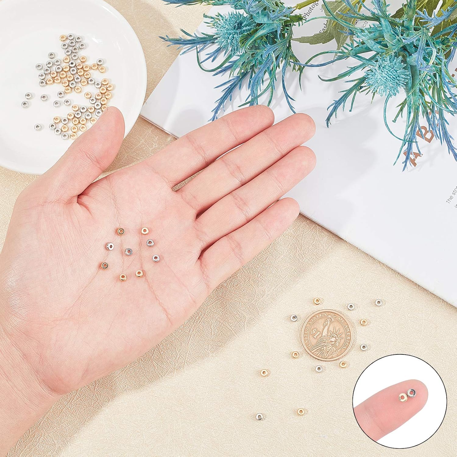 UNICRAFTALE 100pcs 4mm Flat Round Spacer Beads Stainless Steel for Jewelry Making Golden and Stainless Steel Color - Image 3