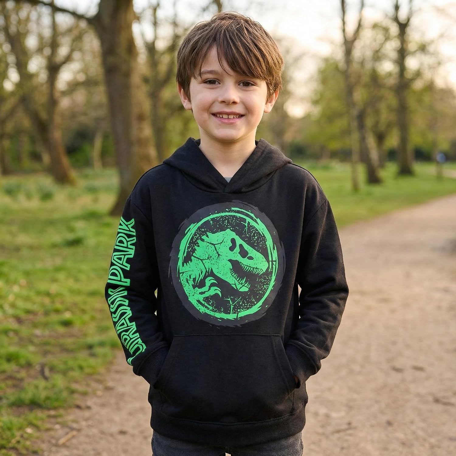 Jurassic Park Boys Pullover Hoodie, Dinosaur Graphic Fleece Sweatshirt, Sizes 6–20