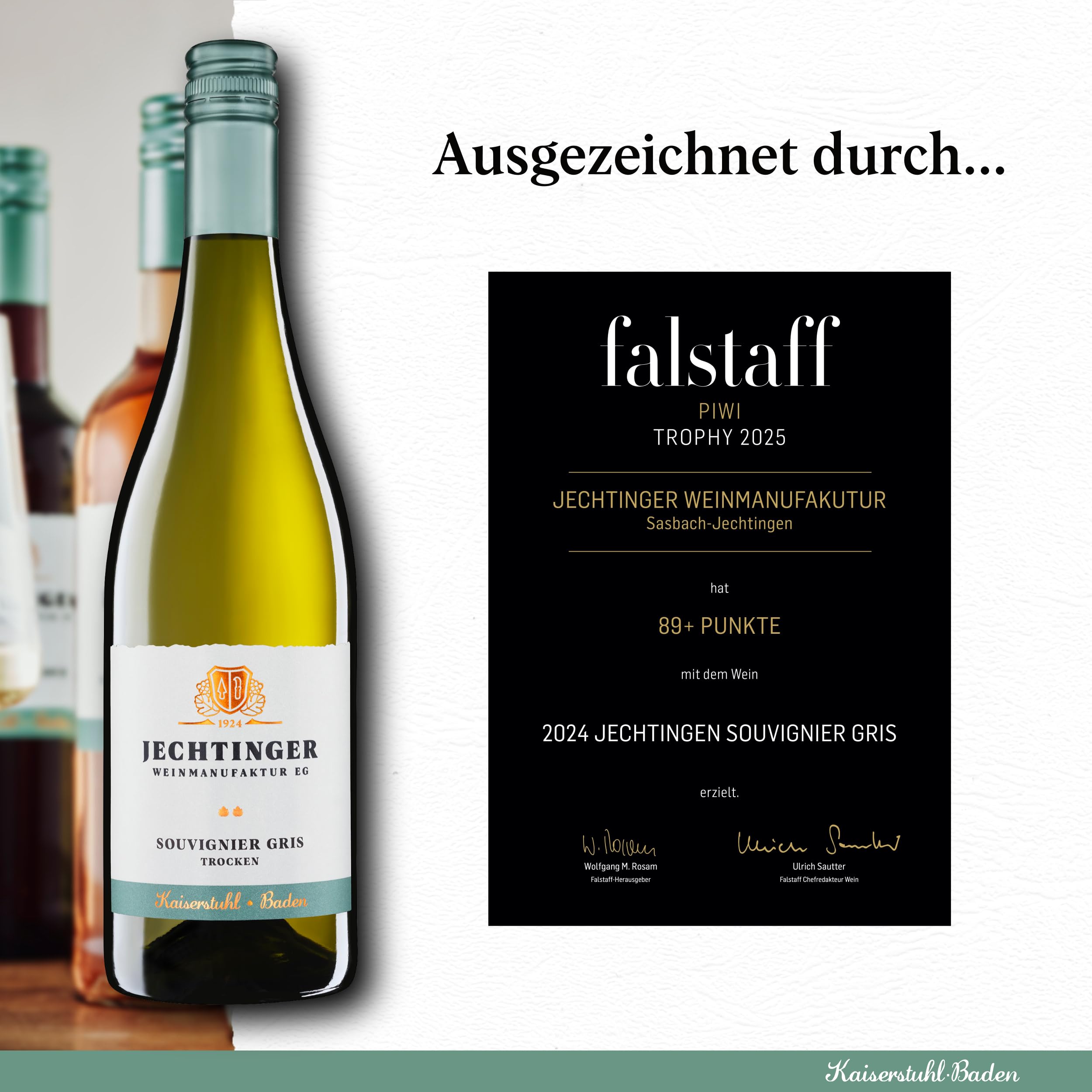 Jechtinger Souvignier Gris HAUS & HOF QbA trocken – SILBER 2024 AWC Vienna – Weißwein trocken, fein-fruchtig mit Aromen von Apfel, Mirabelle & Pfirsich - Anbaugebiet Kaiserstuhl (6 x 0,75 l)