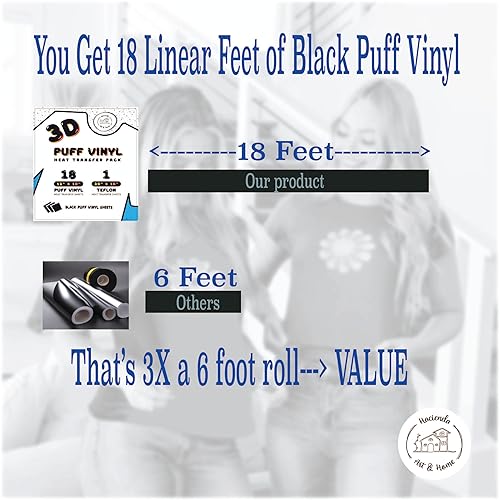 Miniatura 5 de 18 hojas 3D de transferencia de calor de vinilo negro  12 x 10 pulgadas con hoja de transferencia de teflón  Vinilo hinchado para camisetas, ropa,