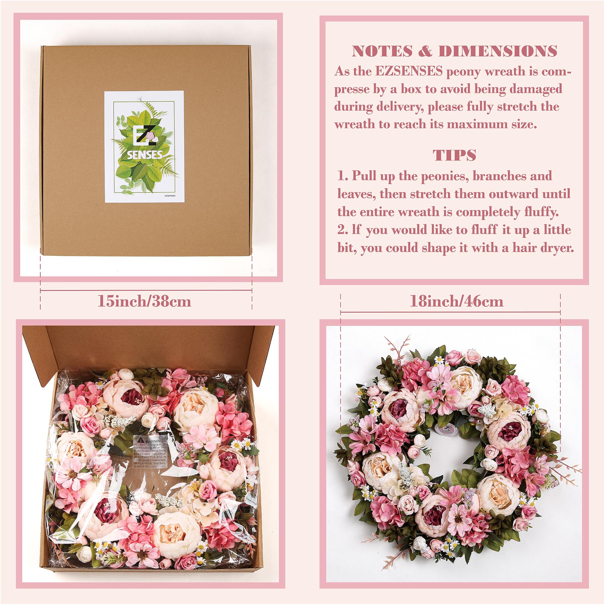 Couronne florale artificielle pour porte d'entrée, décoration d'intérieur, festival, fête, mariage, nouveaux propriétaires, décoration saisonnière, cadeau de pendaison de crémaillère (rose)