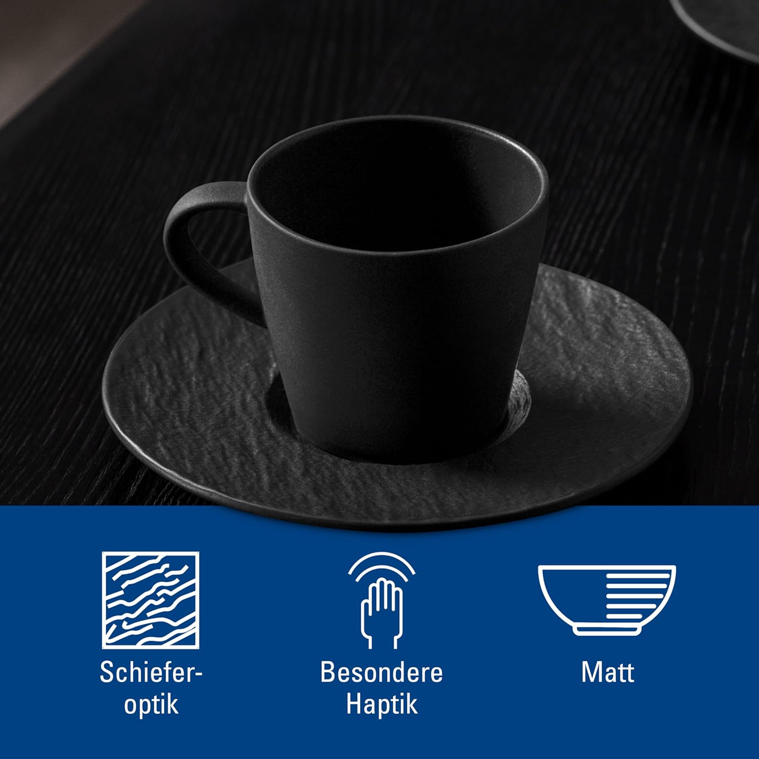 Villeroy & Boch Manufacture Rock Collection Small, Demitasse Coffee Cup, Premium Porcelain, Made in Germany, Dishwasher and Microwave Safe, 5.5 oz Capacity 3 in Tall, Black