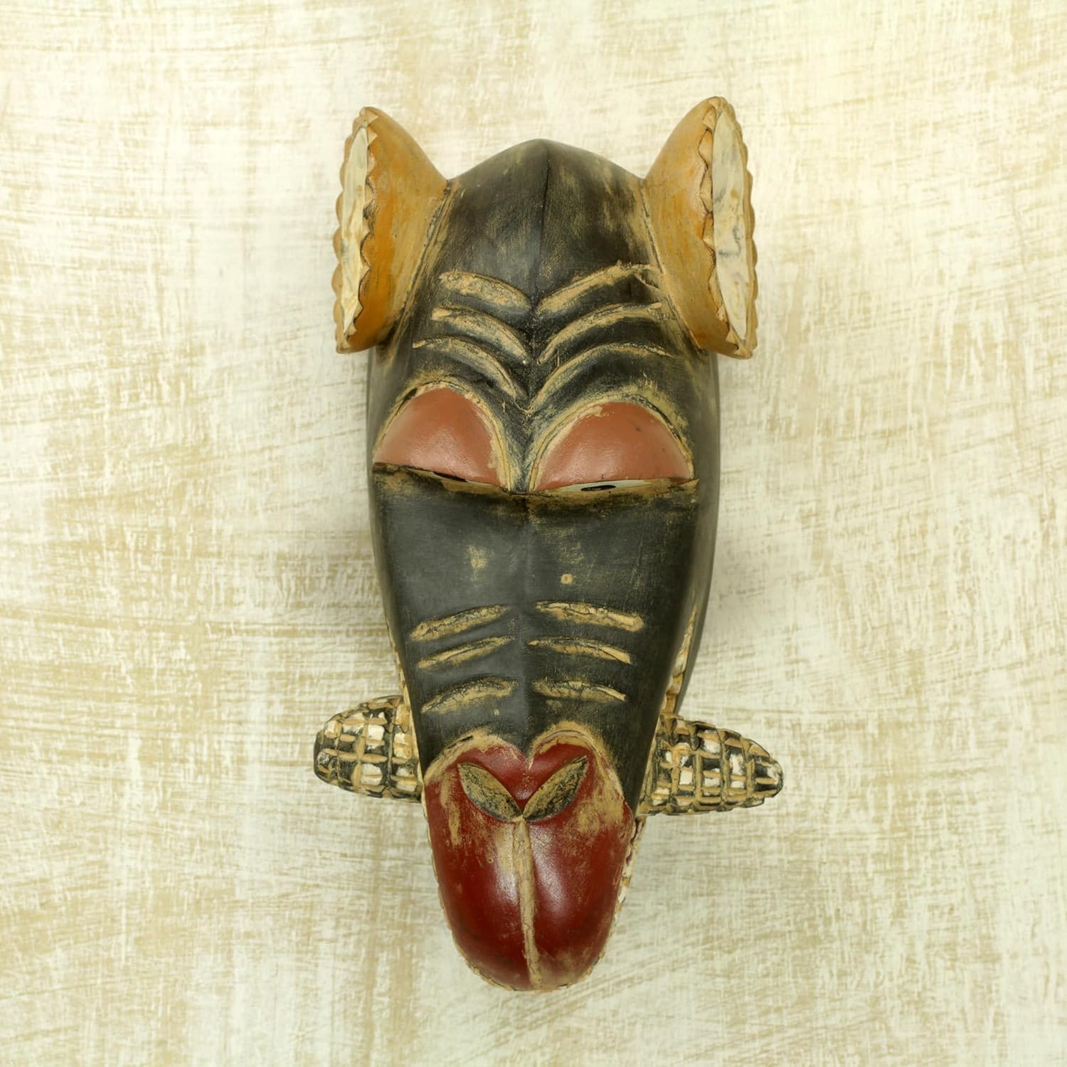 NOVICA Artisan Handcarved African Wood Mask Authentic Crafted Sese Black Ghana Masks Animal Themed Monkey [11.5in H x 6in W x 5.75in D] ' Hungry Monkey'