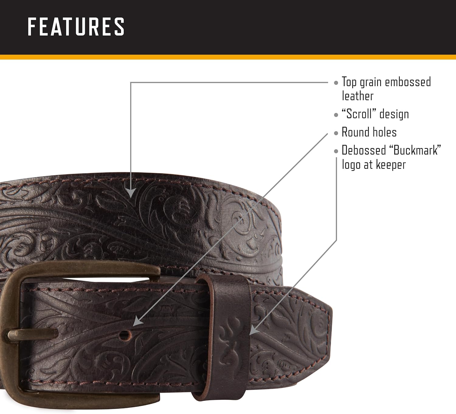 Browning Men's Rugged Leather Casual Belts - Image 2