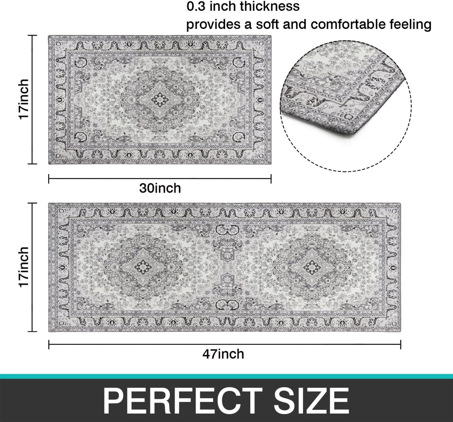 Mloabuc® Boho Kitchen Rug Sets 2 Piece with Runner Farmhouse Rubber Kitchen Mats for Floor Non Slip Washable Thin Kitchen Area Rug Floor Mat Waterproof Hallway Laundry Room Runner Rug