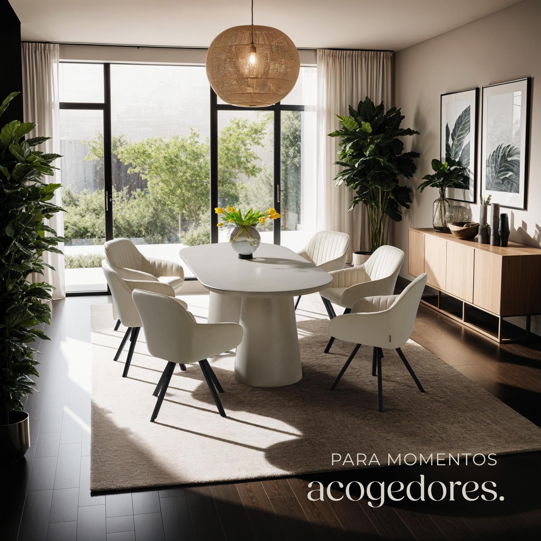 tectake® Sillas de Comedor Giratorias con Funda de Terciopelo, Acolchada, Respaldo Continuo, Silla Dormitorio, Silla con reposabrazos, sillas nordicas, Muebles Salon Modernos - 1 Silla Crema