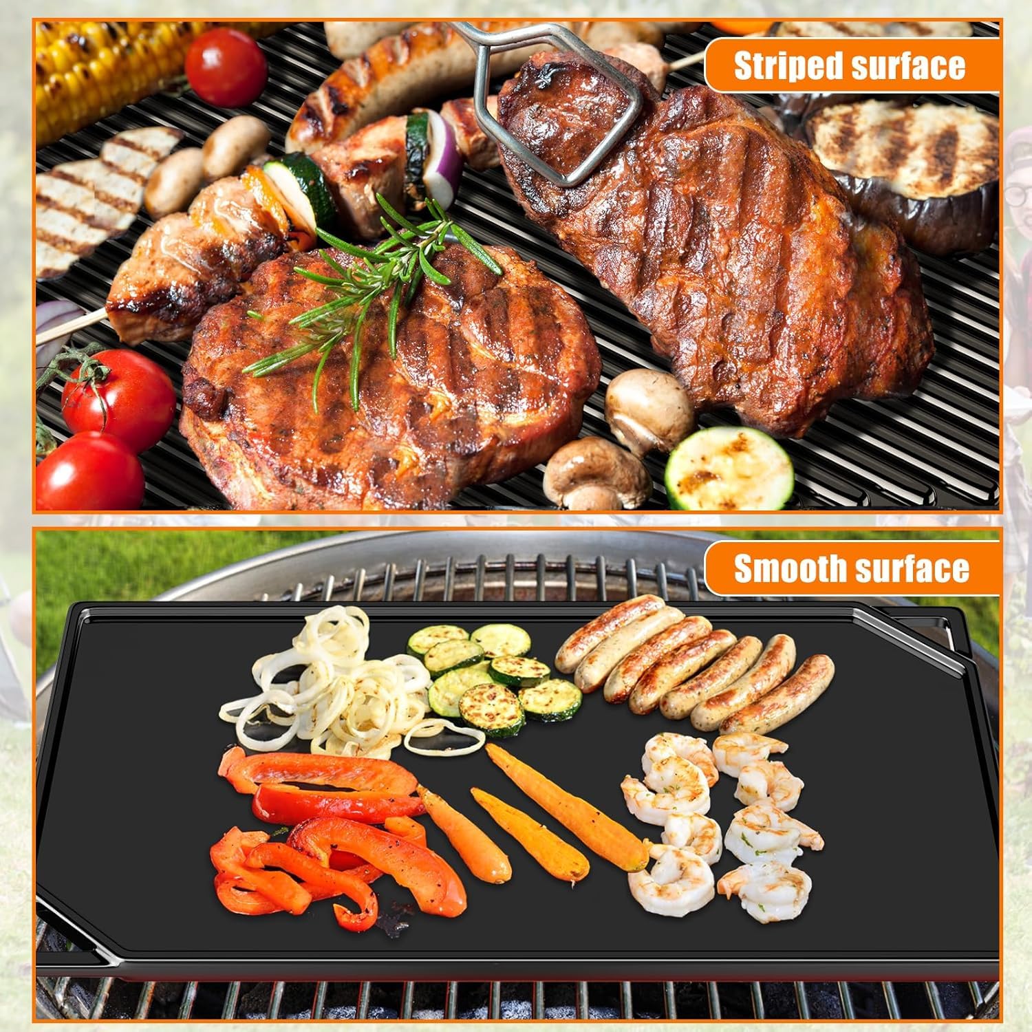 Piastra In Ghisa Reversibile 42x24 Cm – Liscia E Scanalata, Per Barbecue, Fornelli E Campeggio, Con Rivestimento Antiaderente E Riscaldamento Uniforme