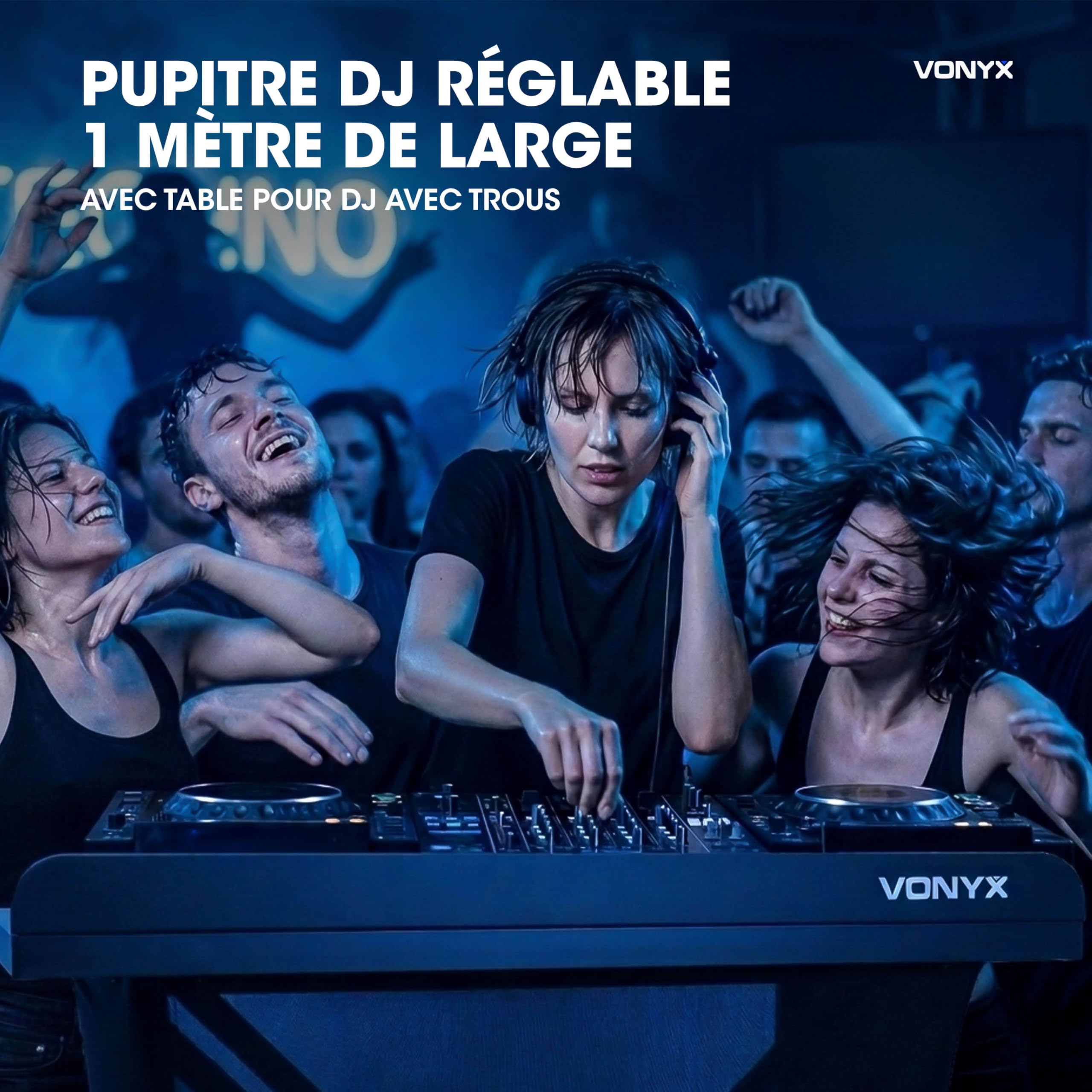 Vonyx DBE100 Table DJ Pliable 1m - Stand DJ Portable avec Housses Lycra et Housse de Transport - Support Mixage Mobile Stable pour Prestations et Événements