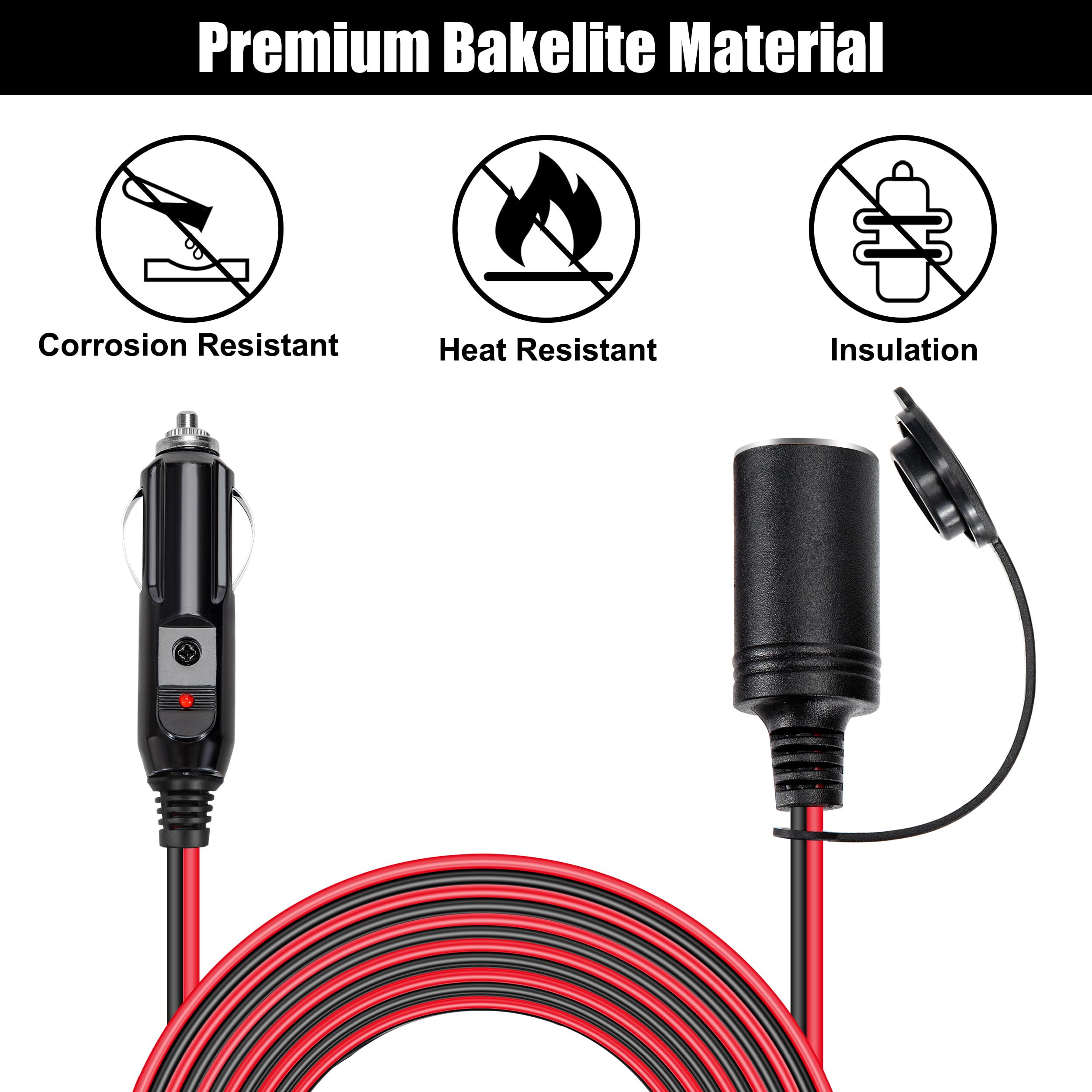 Prolunga Accendisigari Auto 4m, 12V/24V, Cavo 16AWG Con Fusibile 15A E LED, Per Camper E Camion - 3