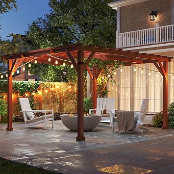 Outsunny 11 x 12.5 Outdoor Wood Pergola Grape Trellis for Patio Brown