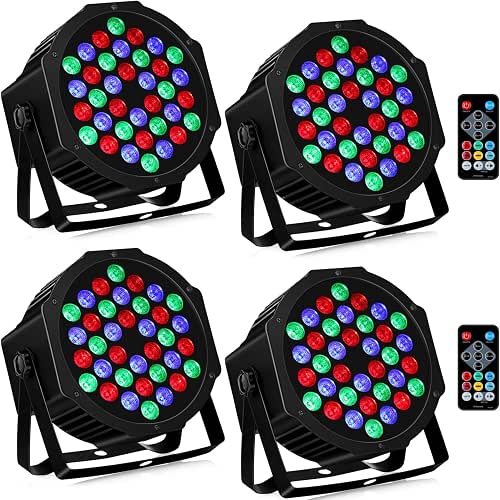 36LEDs Stage Par Lights 4-Pack: 36W RGB Color Changing -