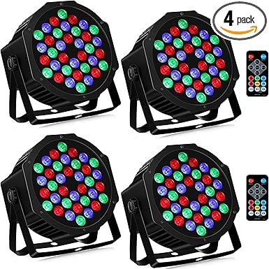 36LEDs Stage Par Lights 4 Pack - RGB LED Par Lights Sound Activated Auto Play by Remote & DMX Control Uplights for Wedding Birthday Church Music Light Show DJ Dance Party Events Stage Lighting
